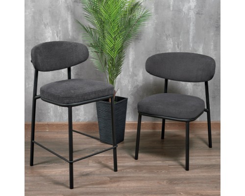 Стул полубарный Lucas 2 серый шенилл с чёрными ножками