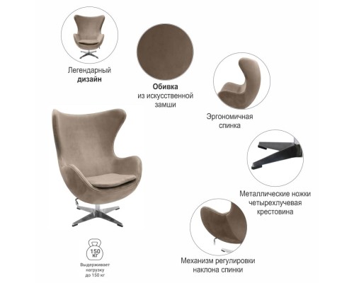 Кресло EGG STYLE CHAIR латте, искусственная замша FR 0647