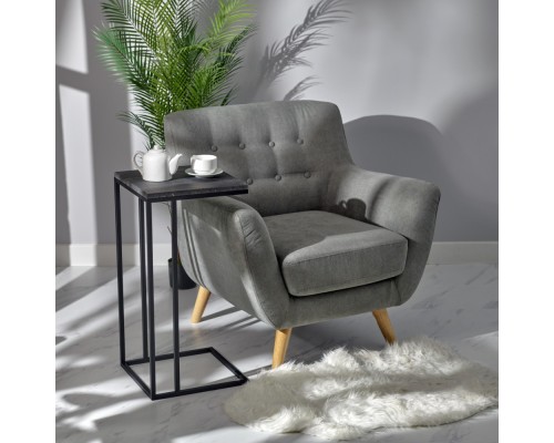 Придиванный столик Loft 35x35см, серый мрамор с чёрными ножками