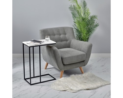 Придиванный столик Loft 50x30см, белый мрамор с черными ножками