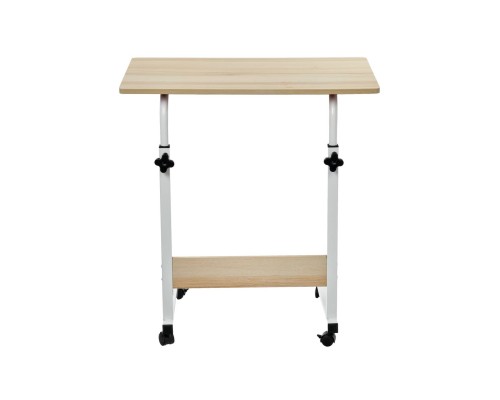 Стол многофункциональный на колесах, 60x40 см, «РОЛЛ», 2 ножки, регул.высота, мдф, металл, св. дерево, белый
