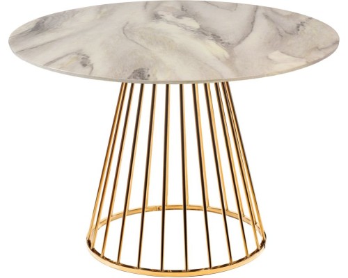 Стол Liverpool диам.100см, керамогранит белый мрамор с золотистыми ножками