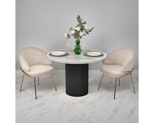 Стол Aura D110, керамогранит Calacatte gold мрамор, чёрный