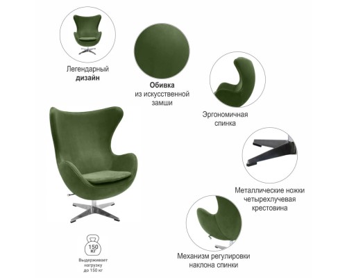 Кресло EGG CHAIR зеленый, искусственная замша