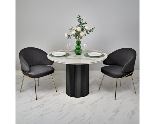 Стол Aura D110, керамогранит Calacatte gold мрамор, чёрный