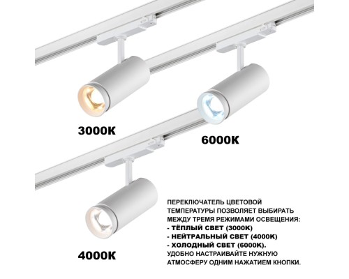 359585 PORT NT25 000 белый Светильник трехфазный трековый светодиод. с переключ. цв. темпер. и мощности IP20 LED 30-35-40W 220-240V 3000К\4000К\5700К
