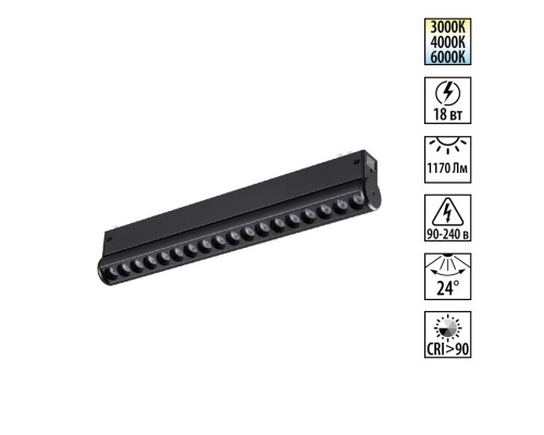 359948 PORT NT25 214 черный Трековый светильник с переключ. цв. темпер. IP20 LED 3000К\4000К\6000К 18W 90-240V VECTOR