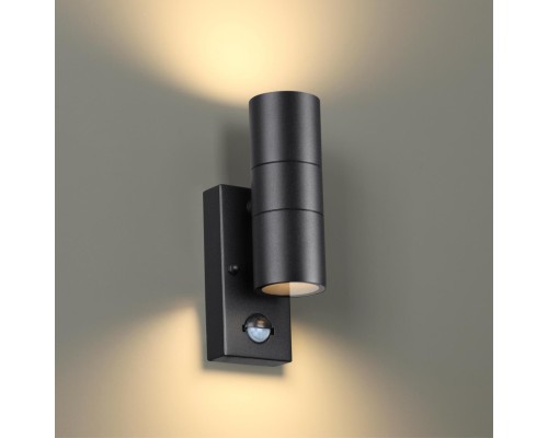 4389/2W HIGHTECH ODL23 561 черный/металл/пвх стойкий к УФ излучению Настенный светильник с датчиком движения IP44 LED GU10 7W MOTTO