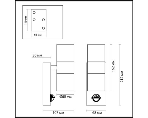 4389/2W HIGHTECH ODL23 561 черный/металл/пвх стойкий к УФ излучению Настенный светильник с датчиком движения IP44 LED GU10 7W MOTTO