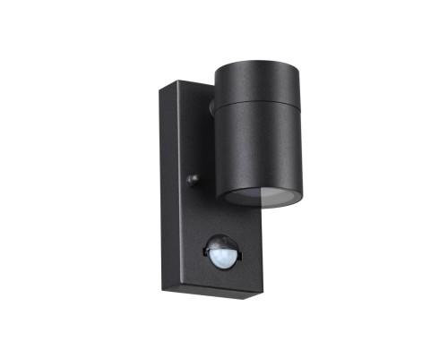 4389/1W HIGHTECH ODL23 561 черный/металл/пвх стойкий к УФ излучению Настенный светильник с датчиком движения IP44 LED GU10 7W MOTTO