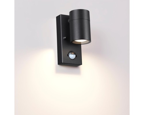 4389/1W HIGHTECH ODL23 561 черный/металл/пвх стойкий к УФ излучению Настенный светильник с датчиком движения IP44 LED GU10 7W MOTTO