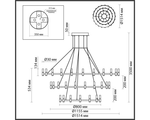 5009/204L L-VISION ODL23 387 матовый черный/ ант.бронза/белый/металл/акрил Люстра LED 204W 4000K 4000Лм CANDEL