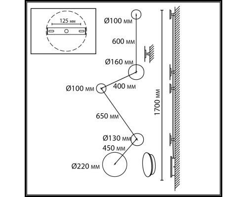 7115/30WL HIGHTECH ODL26 Настенный светильник  черный/бронза/металл IP20 LED 30W 1350Лм 3000K 220-240V GALAXY (ВМЕСТО 4211/38WL)