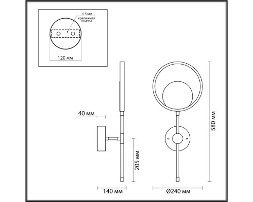 4322/15WL MIDCENT ODL22 121 металл/черный с бронзой Настенный светильник IP20 LED 12W 766Лм 3000K DENZEL