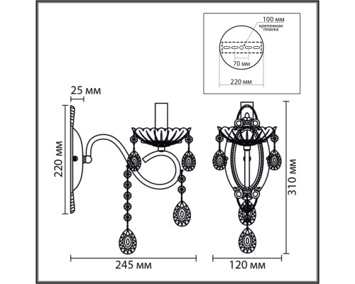 8346/1W CLASSI бронза/прозрачный, металл/хрусталь Бра E14 1*40W 220V LUINA