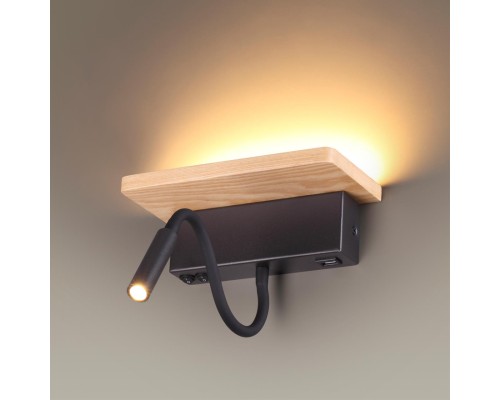 Настенный светильник-полка с подсветкой/USB Odeon Light 3868/8WL Woody светлое дерево LED 8 3000K