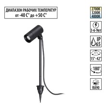 359713 STREET NT25 788 черный Светильник грунтовый с переключ. цв. температуры и мощности IP65 LED 3/6/9W 85-265V 2700К\3200К\4000К LANDSCAPE