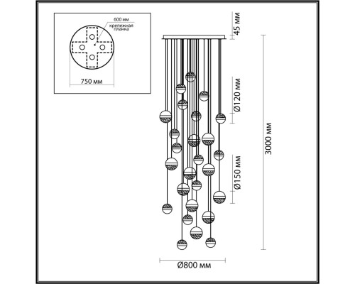 5037/232L L-VISION ODL24 000 ант.бронза/никель/прозрачн/молочный/металл/акрил Люстра каскадная LED 232W 4000K 11250лм RONI