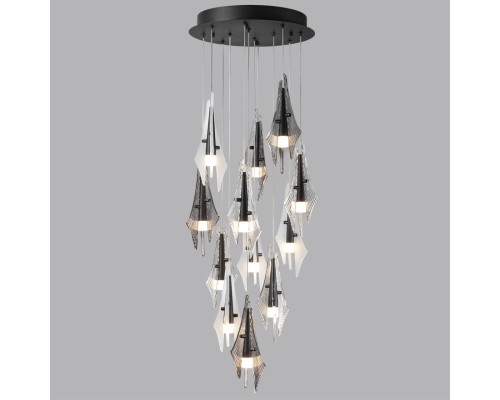 5442/69L L-VISION ODL_EX26 черный/бел.матовый/прозрачн./дымчатый/металл/стекло/акрил Люстра каскадная LED 69W (12*5.75W) 3000K 5490Лм AFALINA