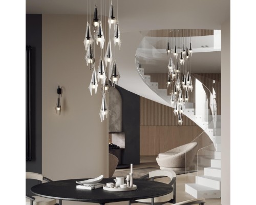 5442/69L L-VISION ODL_EX26 черный/бел.матовый/прозрачн./дымчатый/металл/стекло/акрил Люстра каскадная LED 69W (12*5.75W) 3000K 5490Лм AFALINA