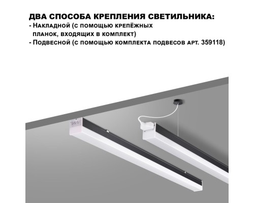 359113 OVER NT23 204 черный Светильник линейный, в комплекте прямой соединитель, крепёжные планки, сетевой кабель 2м IP20 LED 50W 4000K 100-265V BITS