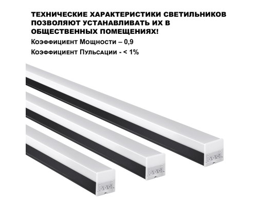 359113 OVER NT23 204 черный Светильник линейный, в комплекте прямой соединитель, крепёжные планки, сетевой кабель 2м IP20 LED 50W 4000K 100-265V BITS