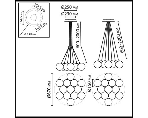7109/13 MIDCENT ODL26 517 светильник металл/стекло/бронза/белый IP20 E14 13*5W 220-240V MAGIA
