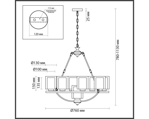 6524/9 COUNTY LN23 000 античная латунь Люстра E27 9*60W 220V RIVERLY