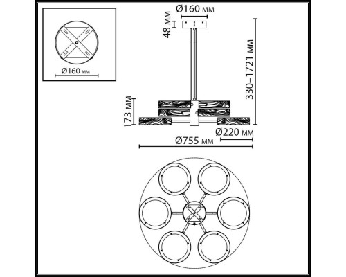 5450/99LB L-VISION ODL_EX26 019 коричневый/античная бронза/металл/керамика/акрил Люстра LED 99W 2000К/3000K/4000K RIVIERA
