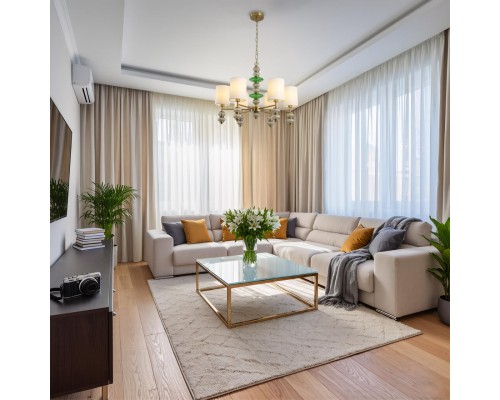 8337/6 MODERNI бронза/белый/зеленый, металл/стекло/текстиль Люстра E14 6*40W 220V ILMIRA