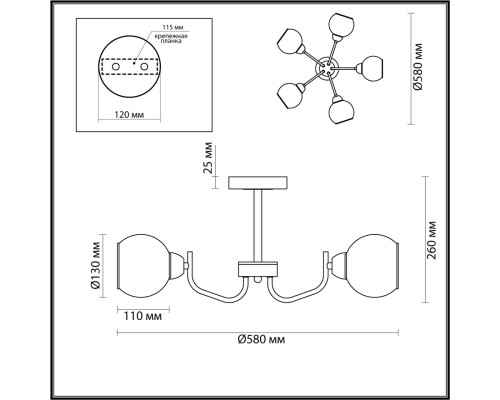 5642/5C COMFI LN23  черный, золотой Люстра потолочная E27 5*60W 220V BLISS