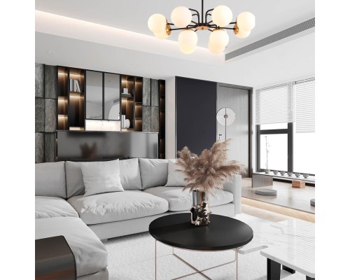 8375/12C MODERNI LN черный/латунь/белый, металл/стекло Люстра потолочная E27 12*60W 220V ELRONA