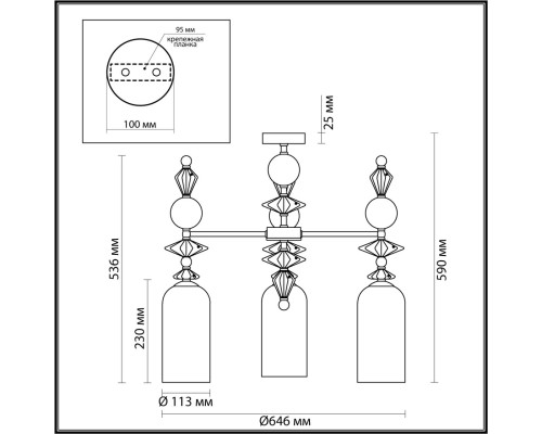4855/3C CLASSIC ODL_EX21 золото/раноцветн./керамика/стекло Люстра потолочная E14 3*40W BIZET