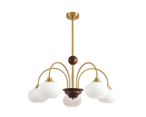 8323/5C MODERNI LN латунь/белый, металл/стекло/дерево Люстра потолочная E27 5*60W 220V LARINA