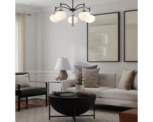 8273/5C NEOCLASSI LN26 041 черный, серый/белый металл, керамика/стекло Люстра потолочная Е14 5*40W 220V GLORIYA