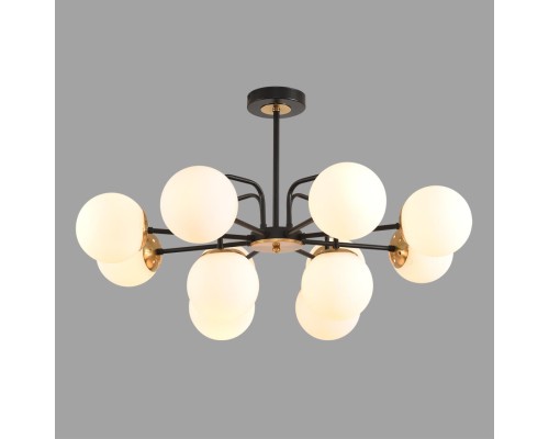 8375/12C MODERNI LN черный/латунь/белый, металл/стекло Люстра потолочная E27 12*60W 220V ELRONA