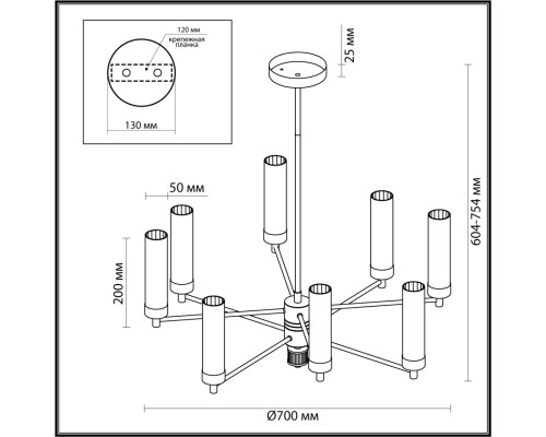 5275/8C CLASSI LN23 черный хром Люстра потолочная E14 8*40W 220V KAMILLA