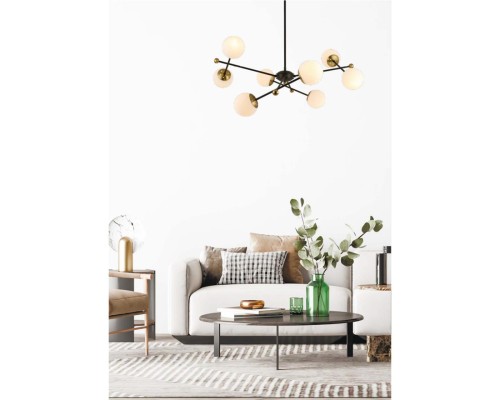 6581/8 MODERNI LN24 черный, золотой/белый металл  /стекло Люстра потолочная E14 8*40W 220V MELODY