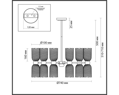 6511/12C MODERNI LN23 000 латунь Люстра потолочная E14 12*40W 220V MONROE