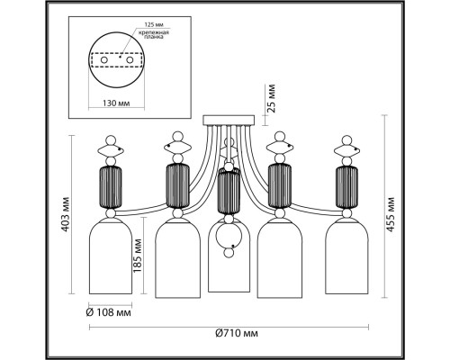 4861/5C CLASSIC ODL_EX21 37 золото/разноцветн./керамика/стекло Люстра потолочная E14 5*40W CANDY