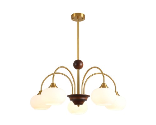 8323/5C MODERNI LN латунь/белый, металл/стекло/дерево Люстра потолочная E27 5*60W 220V LARINA