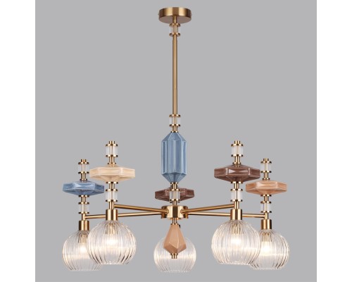 5414/5 MODERN ODL_EX26 античная бронза/терракот/синий/бежевый/коричневый/металл/керамика Люстра E14 5*40W TERRA