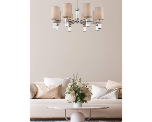 6585/8 MODERNI LN24 хром/бежевый, металл/текстиль, стекло Люстра подвесная E14 8*40W 220V ARNIKA