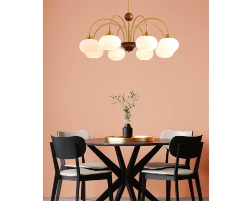 8323/8C MODERNI LN латунь/белый, металл/стекло/дерево Люстра потолочная E27 8*60W 220V LARINA