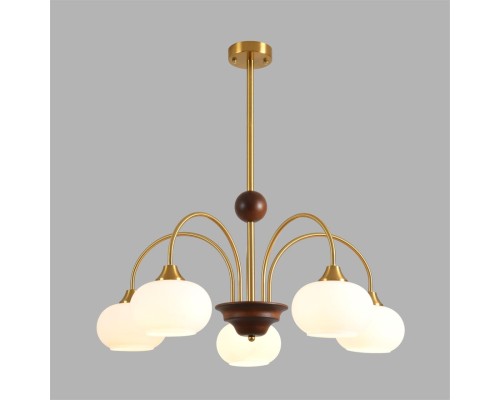 8323/5C MODERNI LN латунь/белый, металл/стекло/дерево Люстра потолочная E27 5*60W 220V LARINA