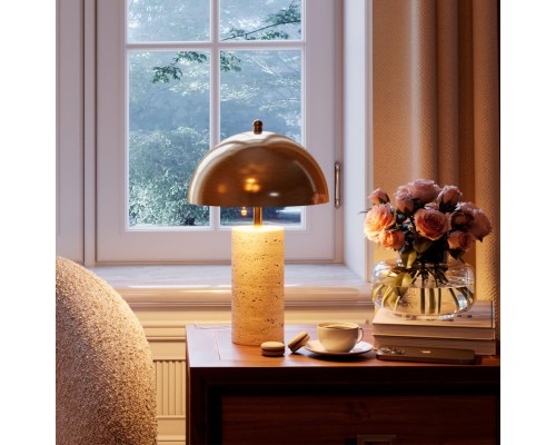 7089/2T MIDCENT ODL25 233 Настольный светильник с выкл. Бронзовый/металл/камень травертин IP20 2*LED E14 7W 220V RUFINA