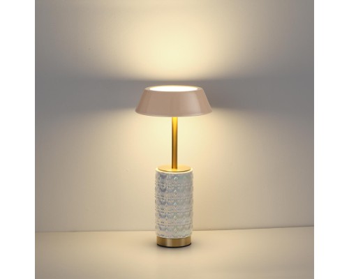 5454/8TLA L-VISION ODL_EX26 010 светлая бронза/бежевый/жемчужный/металл/керамика Настольная лампа беспроводная LED*8W 3000K LULU