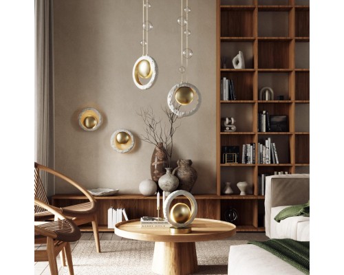 5443/1T HALL ODL_EX25 111 сатинированн.латунь/беж./металл/полирезин Настольная лампа 1*G9 LED*6W SATURN