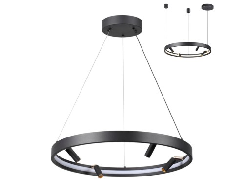 4317/58L HIGHTECH ODL22 107 металл/черный с золотом Подвесной светильник с пультом ДУ и доп. креплением IP20 LED 38W+20W 2610Лм 3000-6000K FONDA