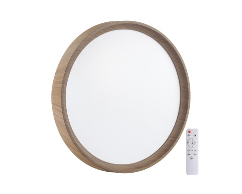 7603/EL PALE SN 018 Светильник пластик/белый/светл.коричневый под дерево LED 72Вт с ДУ 3000-6000К D490 IP43 пульт ДУ WOODI